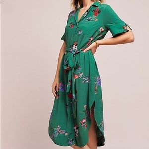 Anthropologie Green Jenny Floral Button Up Dress L